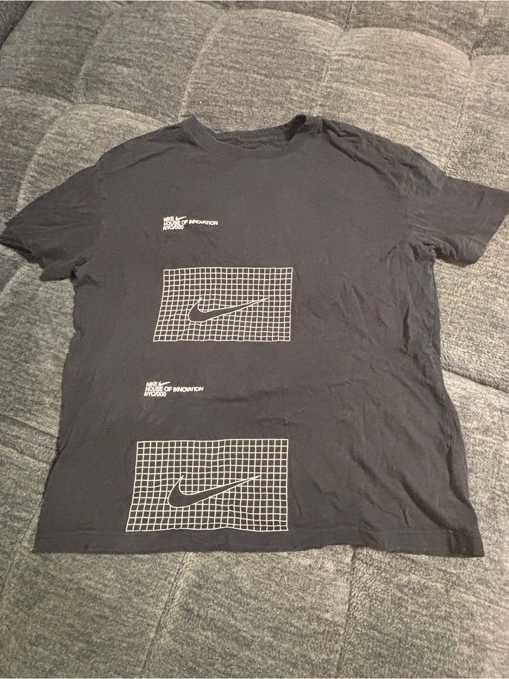 Nike Black Short Sleeve Graphic T-Shirt with White Grid Swooshes